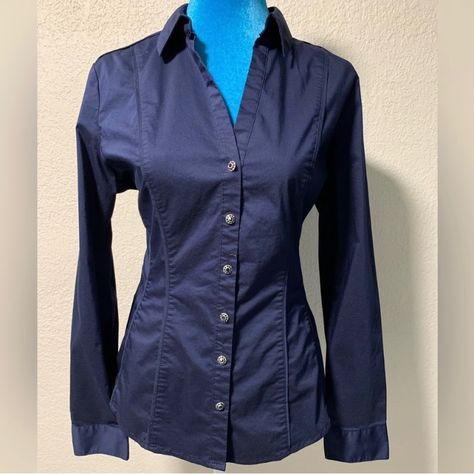 Navy Button Down Blouse Beautiful Gem Buttons Size: Medium 60% Cotton 35% Polyester 5% Spandex Approximate Measurements: Length: 25” Bust: 38” Rn# 23243 Made In Vietnam H1 New - Never Worn Prices On This Item Are Negotiable Make Me An Offer All Pre-Owned Items Are Steam Cleaned And Sanitized Before Shipment # Blouse, Shirt, Top, Button Down, Button Down Shirt, Button Down Blouse, Button Down Top, Women’s, Women’s Blouse, Women’s Shirt, Women’s Top, Blue, Navy Blue, Blue Blouse, Blue Shirt, Blue Royal Blue Button Down Shirt Outfit, Navy Blue Button Up, Dark Blue Button Up Shirt Outfit, Tight Button Up Shirt, Blue Button Up, Button Up Shirt Outfit Women, Navy Blue Shirt Outfit, Addison Aesthetic, Thrift Board