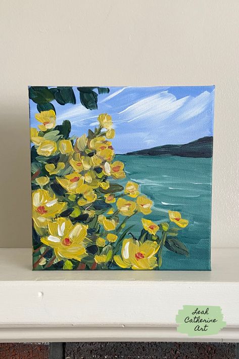 Yellow Flowers Painting, Gloucester Massachusetts, Pop Of Yellow, Yellow Wildflowers, Draw Ideas, Daisy Painting, Bright Art, Canvas Painting Landscape, Canvas Painting Designs