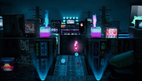 Animal Crossing Neon City, Cyberpunk Acnh Island, Animal Crossing Cyberpunk Design, Acnh Cyberpunk Design, Acnh Futuristic, Animal Crossing Cyberpunk, Acnh Cyberpunk, City Acnh, Acnh Spooky