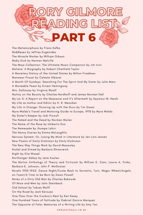 Rory Gilmore Reading List Part 6 Gilmore Reading List, Guide To Rory Gilmore, Guide To Be Rory Gilmore, Rory Gilmore Tbr, Rory Reading Challenge, Books Read By Rory Gilmore, Rory Gilmore Books To Read, Rory Gilmore Book Recommendations, Books From Rory Gilmore