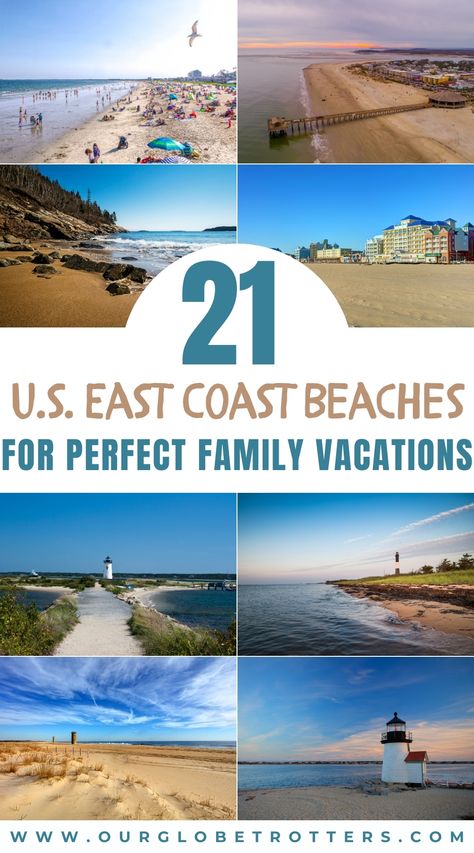 Explore the east coast of the United States and some of the most sensational beach destinations in the country. Family beach vacations you will love on the US East Coast, what to expect and where to stay from the Outer Banks to sunny Florida, incredible National and State parks, nature reserves and inlet exploring | Beach Vacation | US Family Vacation | Our Globetrotters Family Travel Blog East Coast Beach Vacation, Best East Coast Beaches, Us Family Vacations, Usa Vacation Destinations, East Coast Vacation, Beach Vacation Spots, Best Family Beaches, East Coast Beaches, East Coast Usa