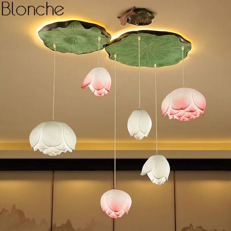 Online Shop Chinese Style Lotus Pendant Lights Vintage Led Retro Flower Hanging Lamp Dining Room Kitchen Light Fixtures Luminaire Home Decor | Aliexpress Mobile Lotus Light, Led Flower, Flower Hanging, Diy Lampe, Green Lamp, Lotus Pendant, Modern Outdoor Lighting, Fotografi Vintage, White Lamp Shade