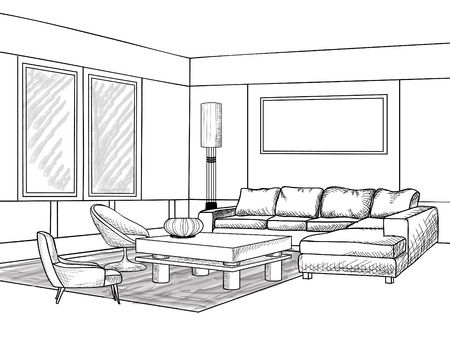 Sofa Illustration, Perspective Sketches, Room Sketch, Croquis Architecture, Perspective Room, Living Room Drawing, Furniture Drawing, Drawing Room Design, Drawing Furniture