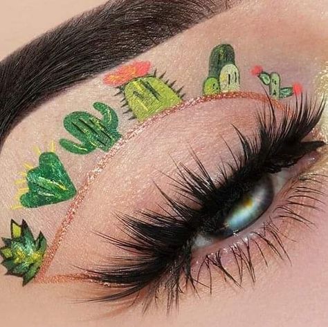 Cactus Makeup, Mexican Makeup, Makeup Ojos, Cute Eye Makeup, Work Makeup, Halloween Makeup Inspiration, Makeup Tutorial Eyeshadow, Emo Makeup, Eye Makeup Designs