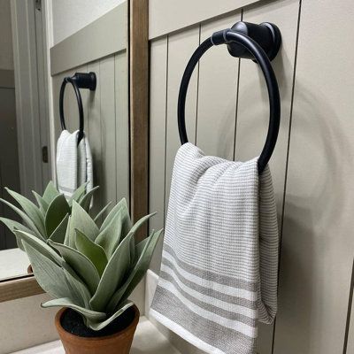 Matte Black Towel Hooks, Matte Black Hand Towel Holder, Black Towel Holder Bathroom, Black Hand Towel Holder, Bathroom Hardware Black, Towel Ring Placement Bathroom, Hand Towels Bathroom Display, Bathroom Hand Towels Display, Towel Hooks In Bathroom