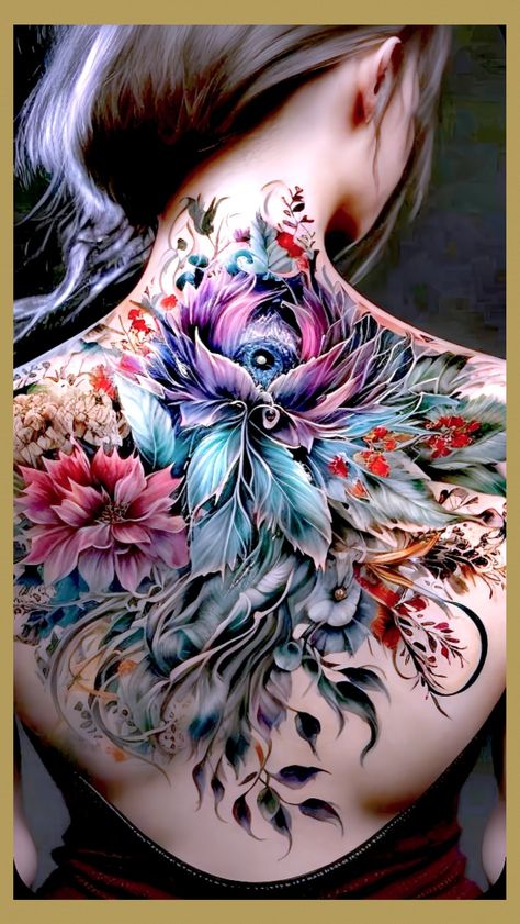 Feminine Back Tattoos Full, Full Back Tattoo, Feminine Back Tattoos, Tattoo Roses, Upper Back Tattoos, Tattoo Concepts, Skull Sleeve, Design Tattoos, Beautiful Tattoos For Women