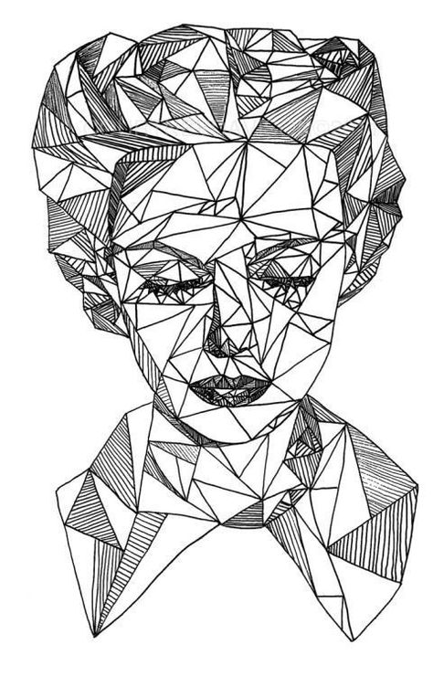 Tato 3d, Geometric Face, Geometric Portrait, Geometric Drawing, Drawing Faces, Arte Inspo, Design Geometric, Pen Art, Line Art Drawings