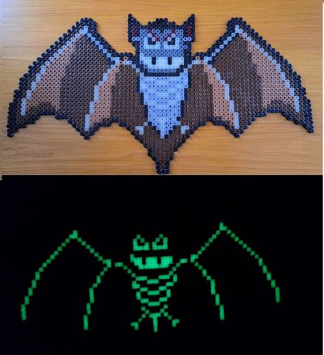 Glow in the Dark Perler Bead Bat Perler Bead Bat, Easy Perler Bead Patterns, Cool Pixel Art, Hama Beads Design, Diy Perler Bead Crafts, Hama Beads Patterns, Diy Perler Beads, Theme Halloween, Bead Loom Patterns