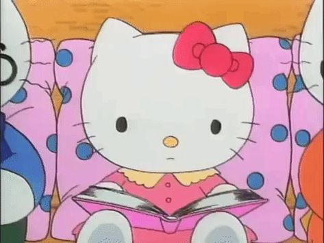 via GIPHY Hello Kitty Reading, Reading Gif, Hello Kitty Imagenes, Hello Kitty Images, Cat Birthday Party, Hello Kitty Cartoon, Diy Valentines Crafts, Hello Kitty Pictures, Cartoon Gifs