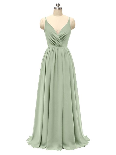 A-line Spaghetti Straps V Neck Chiffon Floor Length Bridesmaid Dresses - Chicsew Bridesmaid Dresses Dusty Sage, Sage Bridesmaid Dresses, Sage Green Bridesmaid Dress, Sage Green Dress, Elegant Bridesmaid Dresses, Green Bridesmaid, Green Bridesmaid Dresses, Bridesmaid Dresses Online, Satin Bridesmaid Dresses