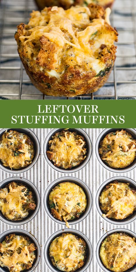 Thanksgiving Leftover Stuffing Muffins are made in minutes with leftover stuffing and turkey for a tasty breakfast or snack that you can dip in cranberry sauce or gravy! Easy homemade recipe. #thanksgivingleftovers #stuffingrecipe #stuffingmuffins #thanksgivingsidedish Stuffing Muffins Thanksgiving, Leftover Stuffing Recipes, Stuffing Leftovers, Stuffing Muffins, Thanksgiving Diner, Thanksgiving Dinner For Two, Muffins Breakfast, Thanksgiving Brunch, Thanksgiving Leftover