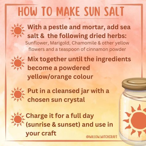 How to make Sun Salt #topicoftheday #todaysposts #sunmagick #solarmagick #harnessthesun #magickalboosts #solarpower #waystoharnessthesun #witchcraft #magick #magickaltools Sun Magick Witchcraft, Green Salt Witchcraft, How To Make Sun Water, Witchcraft Salt, Salt Magick, Sun Magick, Witch's Grimoire, Solar Witch, Wiccan Protection