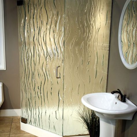 Residential Shower Doors – Vern's Glass Rain Glass Shower Door, Frosted Shower Doors, Awesome Bathrooms, Lava Pattern, Elegant Bathrooms, Shower Door Designs, Bathroom Shower Enclosures, Door Texture, Bathroom Shower Doors