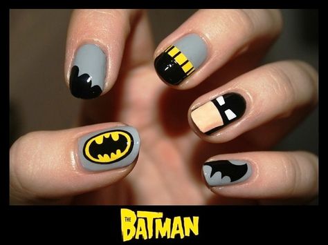 Batman Nail Art, Superhero Nails, Batman Nails, Hair Nails, Cute Nail Designs, Nail Art Inspiration, Manicure E Pedicure, Cool Nail Art, French Manicure