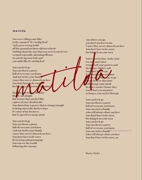 Harry Styles Movie, Matilda Lyrics, 2022 Harry Styles, Polaroid Songs, House Minimalist, Gambar One Direction, Style Lyrics, Natalia Dyer, Harry Styles Poster