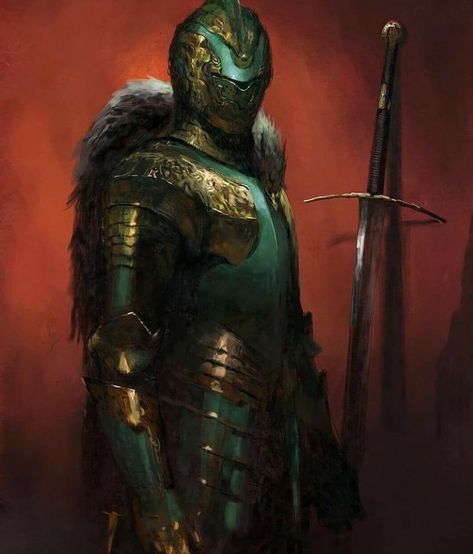 Knight Character Design, Green Armor, Nightingale Armor, Green Knight, 다크 판타지, Knight Art, Fantasy Fiction, Fantasy Armor, Fantasy Concept Art