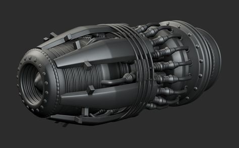 Turbine Engine. Source: Polycount Credit: Unknown Thrusters Engine, Spaceship Thruster, Spaceship Engine, Project Blue Book, Sci Fi Props, Turbine Engine, Hard Surface Modeling, Mechanical Engineering Design, Surface Modeling