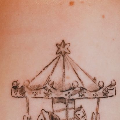 qsltattoo on Instagram: "Merry go round🦄" Merry Go Round Tattoo, Small Carousel Tattoo, Carousel Pony Tattoo, Carousel Horse Tattoos, Carousel Tattoo, Carousel Watercolor, Horse Tattoos, Skin Drawing, Carousel Horse