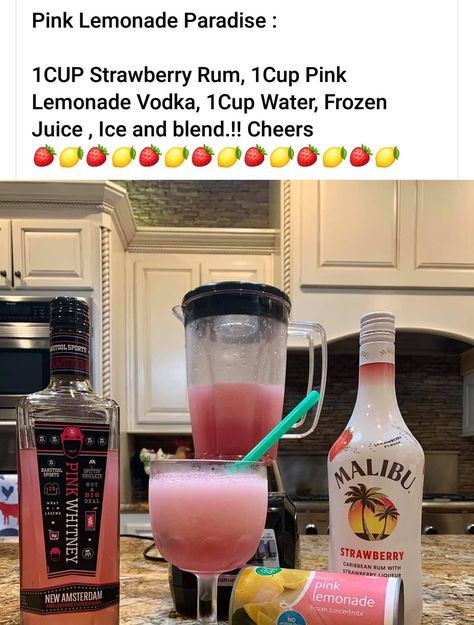 Paradise Cocktail, Pink Lemonade Vodka, Boat Food Ideas, Fun Drinks Alcohol, Pretty Alcoholic Drinks, Summer Drinks Alcohol, Cocktail Drinks Alcoholic, Malibu Rum, Mixed Drinks Alcohol