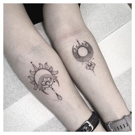 Matching Tattoos Mandala, Matching Tattoos For Opposites, Non Matching Tattoos, Big Matching Tattoos, Edgy Matching Tattoos, Opposite Tattoos Matching, Opposite Best Friend Tattoos, Opposite Matching Tattoos, Couple Best Friends