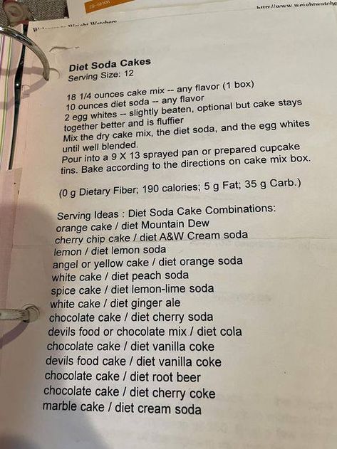 Diet Soda Cake, Soda Cake Recipe, Weight Watchers Cake, Cherry Chip Cake, Cake Sizes And Servings, Ww Snacks, Soda Cake, Weight Watchers Tips, Cola Cake