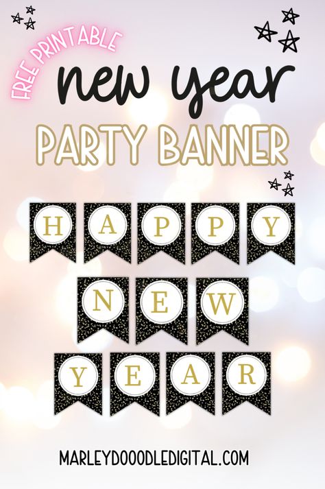 Create the perfect New Year’s Eve decor with this free DIY banner! Featuring all letters of the alphabet in black, white, and gold designs, this printable is ideal for 2025 celebrations. Easy to customize and perfect for parties, this banner adds a festive touch to your event. Download your free printables now and make your New Year’s decor unforgettable! Printable New Years Decorations, Happy New Year Banner Printable Free, Happy New Year Letters Printable, Happy New Year Free Printable, New Years Banner, Nye Activities, Nye Party Games, Kids New Years Eve, New Years Eve Games