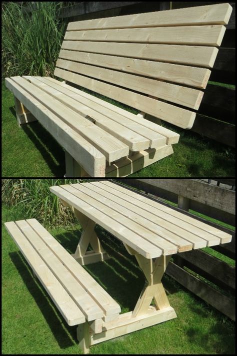 Build a 2-in-1 picnic table/bench perfect for small outdoor spaces! Do you need this for your yard? Easy Woodworking Projects Diy, Diy Picnic Table, Dazzle Camouflage, Deck Bar, Picnic Table Plans, Picnic Table Bench, Kids Picnic Table, Folding Bench, Folding Picnic Table