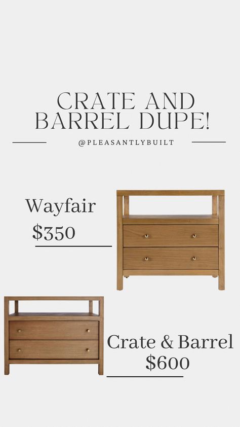 Amazing dupe for the popular crate and barrel nightstand! Nightstand For King Size Bed, Crate And Barrel Nightstand, Crate And Barrel Bedroom Ideas, Nightstand Size For King Bed, Keane Night Stand, Nightstand And Dresser Combo, Crate And Barrel Bedroom, Wide Nightstand, Oversized Nightstand