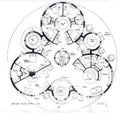 Circle Plan, Architect Sketchbook, House Development, Round House Plans, Earth Bag Homes, Silo House, Geodesic Dome Homes, Dome Home, Architecture Drawing Art