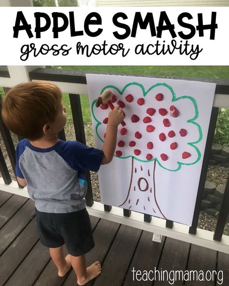 Apple Smash Activity - a fun gross motor activity! Apple Lesson Plans, Apple Lessons, Gross Motor Activity, Apple Preschool, Apple Unit, Apple Activities, Gross Motor Activities, Apple Theme, Fall Preschool