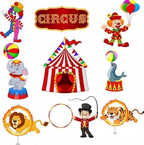 Circus Tent Illustration, Carnival Birthday Theme, Carnival Show, Circus Characters, Circus Theme Party, Cartoon Artist, Clowns Funny, Blank Sign, Circus Animals