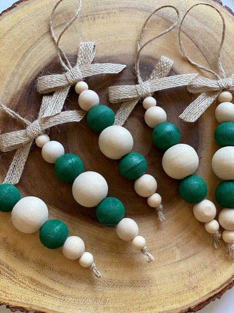 Set of 6 Farmhouse Christmas Ornament Neutral Ornaments - Etsy Christmas Wood Bead Ornaments, Wooden Bead Crafts Christmas Ornament, Ornaments With Wooden Beads, Wooden Bead Ornaments Christmas, Wood Bead Christmas Garland, Diy Wood Bead Ornaments, Wooden Bead Ornaments Diy, Wood Bead Ornaments Diy, Christmas Bead Ornaments