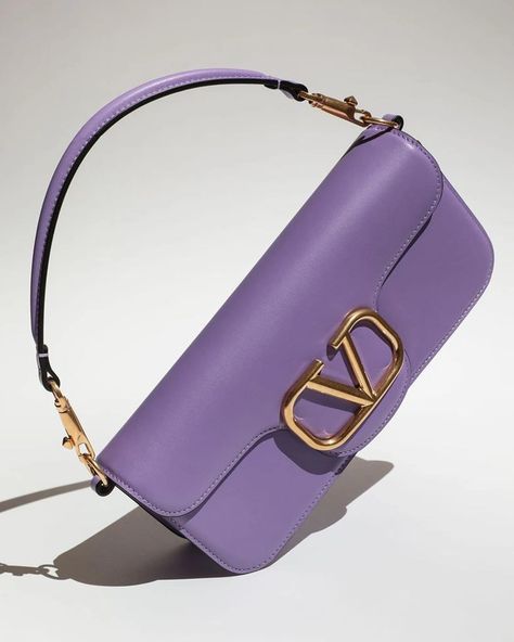 Valentino Purple Bag, Farfetch Purple Bag, Handbag Brands, Synthetic Valentino Bag, Designer Purple Bag With Gold-tone Hardware, Valentino Garavani Bag, Luxury Purple Shoulder Bag With Silver-tone Hardware, Fashion Basics, Bag With Chain