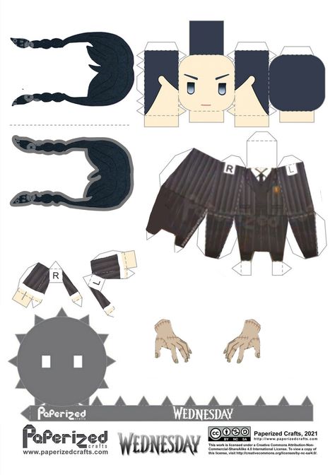 Wednesday Addams Papercraft, Wednesday Paper Doll, Addams Familie, Anime Model, Papercraft Templates, Anime Crafts, Halloween 2024, Addams Family, Wednesday Addams