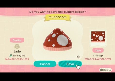 Red white spotted mushroom hat Animal Crossing Hat Designs, Acnh Hat Design, Cottage Core Vibes, Mushroom Hat, Acnh Inspo, Bear Hat, Hat Design, Concept Art Drawing, Pink Hat