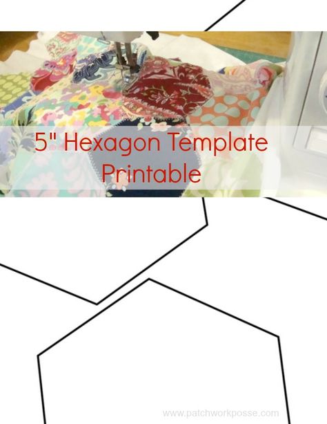 Hexagon template printable for a five inch hexagon. Use it to sew this baby quilt. Epp Hexagons, Hexagon Template, Appliqué Patterns, Hexagon Quilt Pattern, Patchwork Ideas, Hexagon Quilts, Wool Appliqué, Hexie Quilt, Quilt Shops