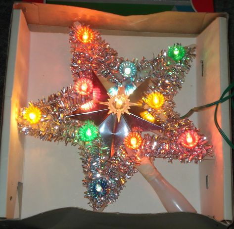 VINTAGE LIGHTED STAR TREE TOPPER Holiday Munchies, Lighted Star Tree Topper, Christmas Tree Toppers Lighted, Vintage Christmas Tree Toppers, Lighted Tree Topper, Christmas Tree Star Topper, Vintage Christmas Lights, Snowflake Christmas Tree, Vintage Tree Toppers