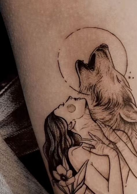 Wolf Girl Tattoos, Wilderness Tattoo, Werewolf Tattoo, Wolf Tattoos For Women, Tattoo Pierna, See Tattoo, Rose Drawing Tattoo, Wolf Tattoo Design, She Wolf