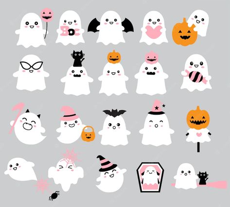 Cute Halloween Drawings, Imprimibles Halloween, Ghost Drawing, Pumpkin Illustration, Halloween Pumpkin Designs, Ghost Cartoon, Manualidades Halloween, Halloween Silhouettes, Halloween Vector