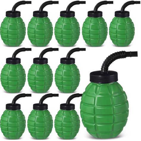 PRICES MAY VARY. Package Information: you will get 12 sets of grenade cups with straws and lids, with capacity about 10 oz/ 300 ml; Sufficient quantity will meet your using needs, and you can share them with your family Reliable Material: these reusable cups bulk are mainly made of plastic material, strong and durable, with fine workmanship, not easy to break or fade; Reliable material will serve you for a long time Easy and Simple to Use: our plastic grenade shape cup is easy to hold in the han Green Power Ranger Birthday Party, Camo Theme Party Amazon.com, Army Theme Birthday Party Games, Call Of Duty Birthday Party Games, Army Birthday Party, Hulk Birthday Parties, Camouflage Party, Army Birthday Parties, Cups With Straws