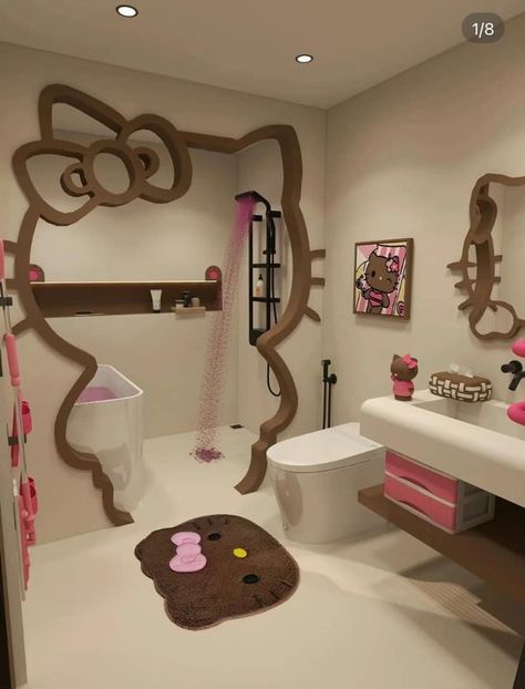 Hello Kitty Lovers | This bathroom is to die for 😩😩😩😍 | Facebook Hello Kitty Bathroom Decor, Hello Kitty Living Room, Hello Kitty Bathroom, Hello Kitty Bedroom, Cute Bathroom, Dream Room Inspiration, Room Ideas Bedroom, Dream Room, Live Life