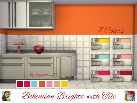 sharon337's Bohemian Brights with Tile Sims 4 Walls, Bright Carpet, 4 Wallpaper, Sims 4 Game, Cc Finds, The Sims Resource, Sims 4 Mods, Sims Resource, Wooden Flooring