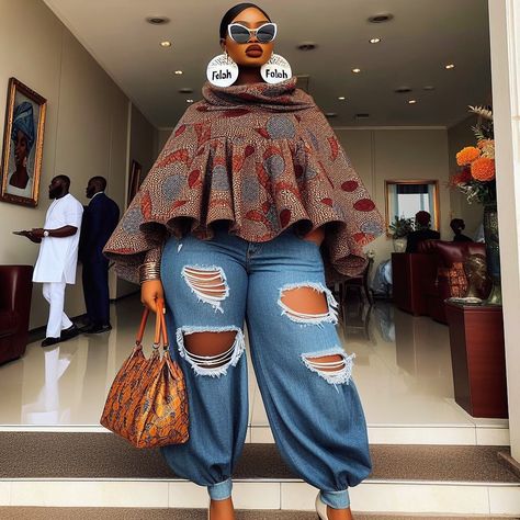 FOLAH SIGNATURE | Ankara style inspirations for my baddies 🥵 you self Dey feel am?say the truth 😁 what do you think ?😌 which one is your favorite 🤩 Don’t… | Instagram Ankara Tops On Jeans, Denim Ankara Styles, Ankara Crop Tops With Jeans, Ankara Jeans Tops, Ankara Tops With Jeans Off Shoulder, Diy Fashion Scarf, Simple Style Outfits, African Print Tops, Afrocentric Fashion