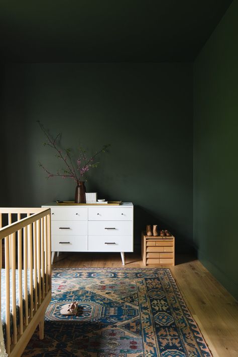 Jean Stoffer Design, Dark Green Rooms, Green Bedroom Walls, Jean Stoffer, Dark Green Walls, Paint Inspo, Melrose Place, Green Nursery, Concept Ideas