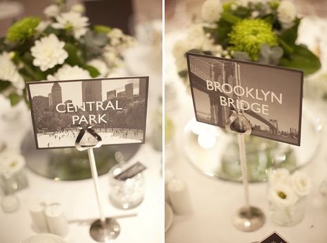 New York Table Names Nyc Themed Wedding Favors, New York Theme Wedding Ideas, Nyc Theme Wedding, Nyc Themed Wedding, New York Themed Wedding, Chic White Wedding, New York Theme Party, New York Party, Nyc Landmarks