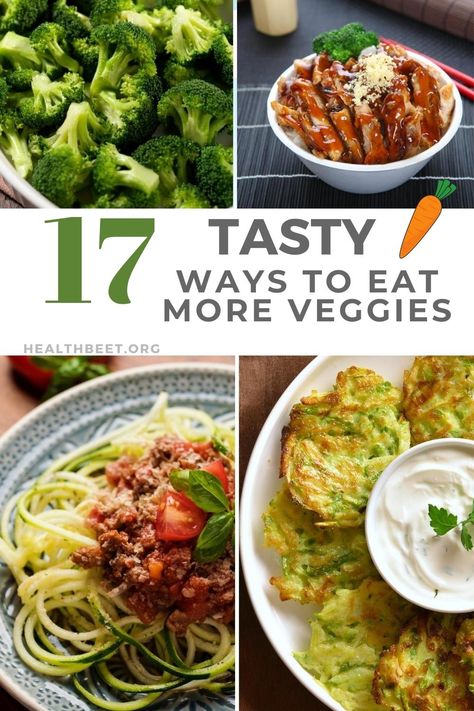 There are easy ways to use and reuse veggies that make it easy to add more vegetables to your diet. Get 17 ways and recipes to eat more veggies here. Fresh Vegetable Recipes, Veggie Diet, Eat More Veggies, Eat More Vegetables, Roasted Root Veggies, Roasted Beet Salad, Vegetable Soup With Chicken, More Veggies, Cooked Carrots