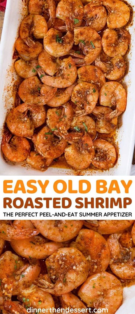 Peel and Eat Roasted Old Bay Shrimp is the easiest summer appetizer made in minutes. #shrimp #appetizer #bbq #cookout #dinner #oldbay #dinnerthendessert Peel And Eat Shrimp, Roasted Shrimp Recipes, Old Bay Shrimp, Seafood Sandwiches, Baked Shrimp Recipes, Shrimp Appetizer, Summer Appetizers Easy, Bbq Cookout, Dinner Then Dessert