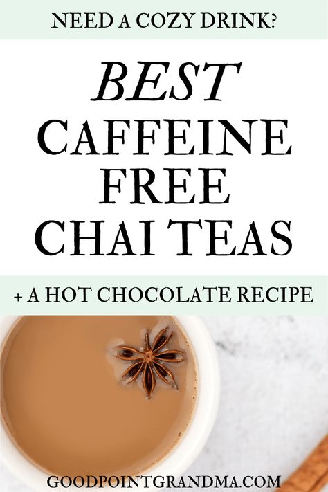 If you like to drink tea in the winter months as I do then you will love these caffeine-free chai tea options! I gave up caffeine when I became pregnant with my first child. It was hard weaning myself off of three cups of coffee a day but now I feel incredible and will never drink caffeine again! These caffeine-free chai teas are a wonderful option for those of us who don't drink caffeine regularly! Plus I couldn't help but share my favorite hot chocolate recipe this winter! #caffeinefree #tea Chai Tea Without Black Tea, Caffeine Free Hot Drinks, Caffeine Free Drinks, Te Chai, Indian Chai, Hot Drinks Recipes, Instant Tea, Caffeine Free Tea, Cozy Drinks