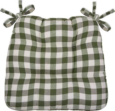 Amazon.com: Buffalo Check Tufted Chair Seat Cushions, 2-Pack, Sage - 16" x 15" x 3" - Comfortable Seat Cover Pad with Stain Repellent Fabric & Ties to Indoor & Ourdoor Chair Styles by Achim Home Decor : Home & Kitchen Apartment Decorating Country Rustic, Chair Cushions Kitchen, Gingham Couch, Checkered Chair, Plaid Chair, Farmhouse Chair, Scandinavian Cottage, Country Cushions, Cottage Farmhouse Decor