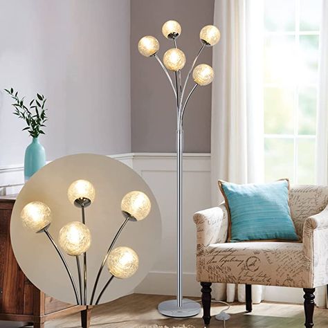 Modern Globe LED Floor Lamps for Living Room-DLLT Standing Lamps with 5 Lights for Bedroom, Tall Pole Tree Accent Lighting for Mid Century, Contemporary Home, G9 Bulb Not Included, Glass Shade Silver - - Amazon.com Globe Floor Lamp, Corner Floor Lamp, Bright Lamp, Corner Lamp, Tree Floor Lamp, Tree Lamp, Ball Lamps, Contemporary Room, Led Floor